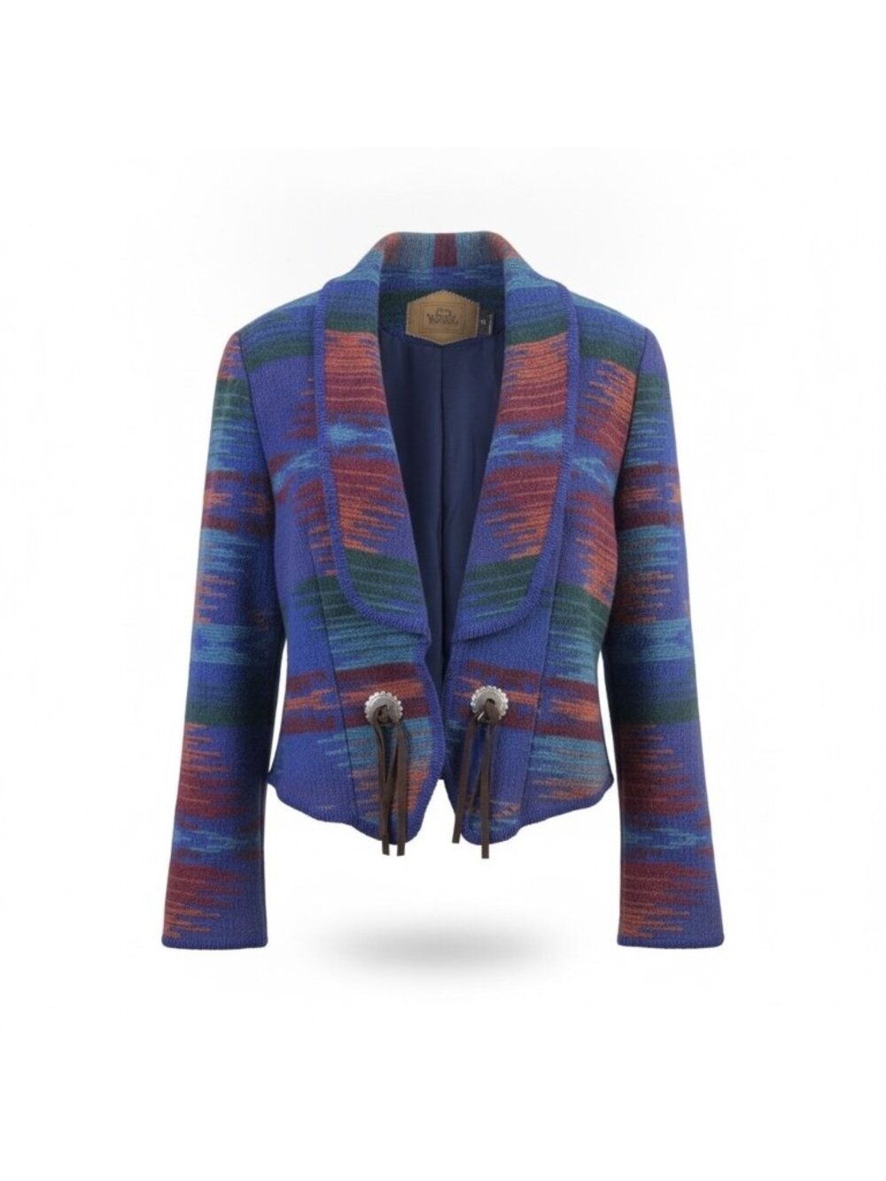 Woolrich Womens Blue Aztec Print Cropped Jacket Medium Western